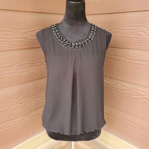 NY Collection Petite Women's Black Embellished Sleeveless Formal Blouse Size PM